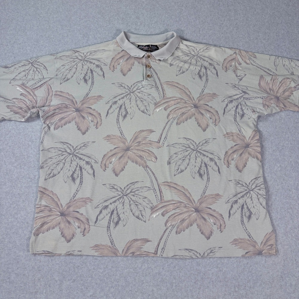 Ocean Pacific Mens XXL Tropical Palm Tree Polo Shirt Sage Green Cotton Pique